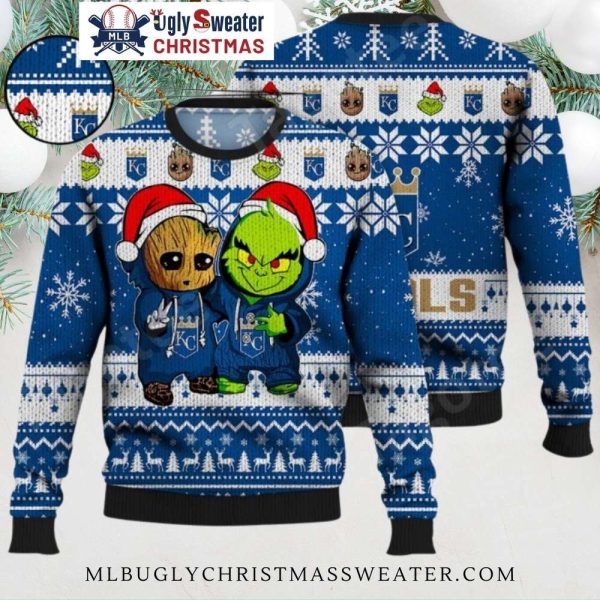 Groot And Grinch KC Royals Christmas Ugly Sweater