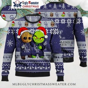 Groot And Grinch MLB Colorado Rockies Ugly Christmas Sweater