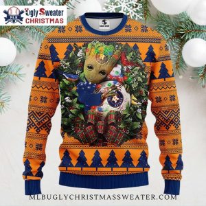 Groot Hugging Astros Snowman Ugly Christmas Sweater – Cute Holiday Vibe