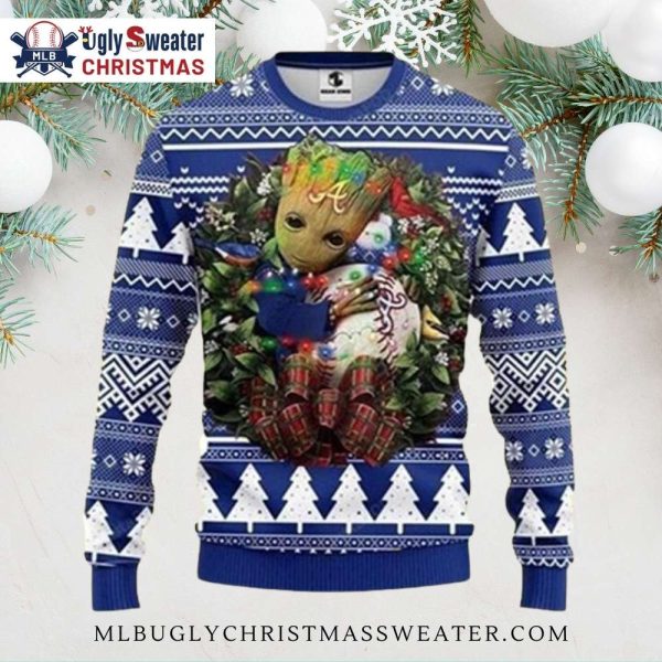 Groot Hugging Baseball Atlanta Braves Ugly Christmas Sweater