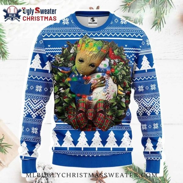 Groot Hugging Dodgers Baseball Wreath Ugly Sweater