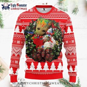 Groot Hugging Phillies Baseball Ugly Christmas Sweater