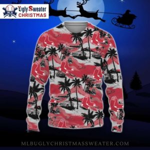 Hawaiian Theme Boston Red Sox Ugly Christmas Sweater With Palms And Sox Logo