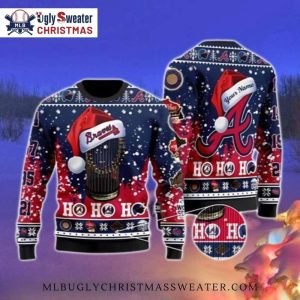 Ho Ho Ho Braves Trophy Santa Hat Custom Ugly Sweater