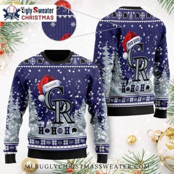 Ho Ho Ho Santa Hat Colorado Rockies Ugly Sweater Personalized