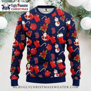 Holiday Presents And Snowman Boston Red Sox Ugly Christmas Sweater