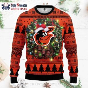 Holiday Wreath Lights Baltimore Orioles Ugly Sweater 1