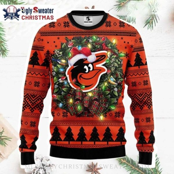 Holiday Wreath Lights Baltimore Orioles Ugly Sweater