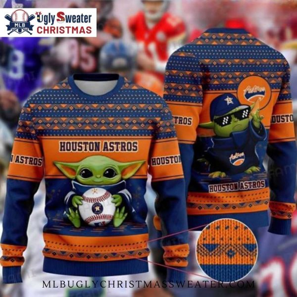 Houston Astros Baby Yoda Holding Baseball Ugly Sweater