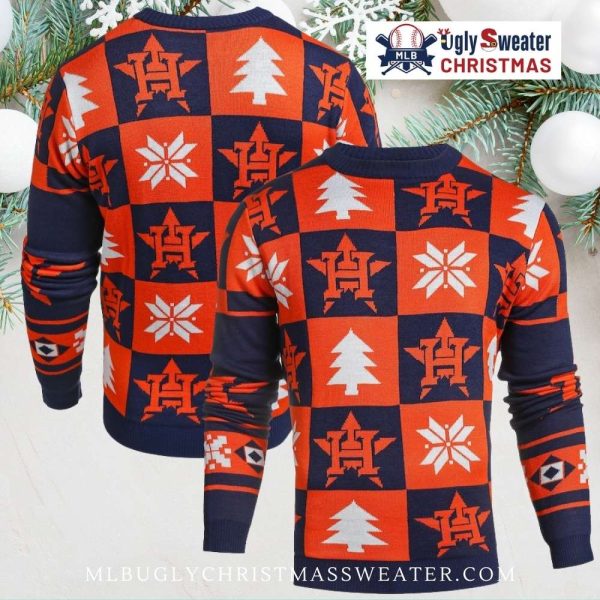 Houston Astros Bold Checkerboard Festive Ugly Christmas Sweater