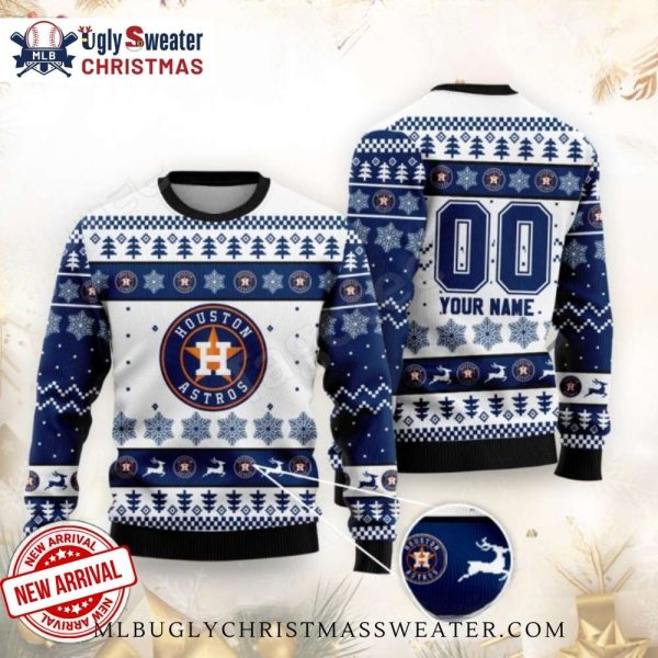 Houston Astros Custom Name Reindeer And Snowflake Christmas Sweater