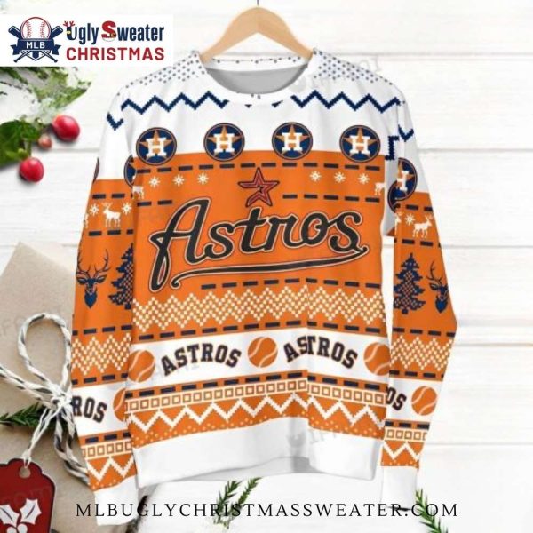 Houston Astros Logo Snowflake Orange And Blue Ugly Sweater