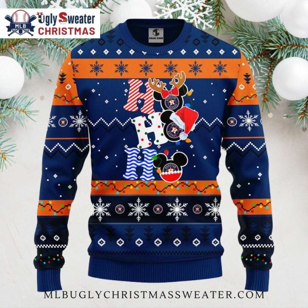 Houston Astros Mickey Ho Ho Ho Christmas Sweater – Cheerful Holiday Design