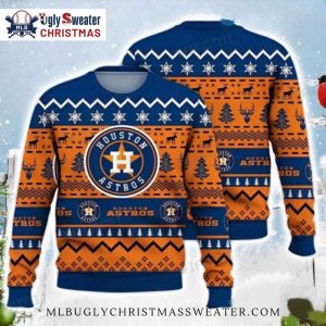 Houston Astros Orange And Blue Reindeer Pattern Ugly Sweater