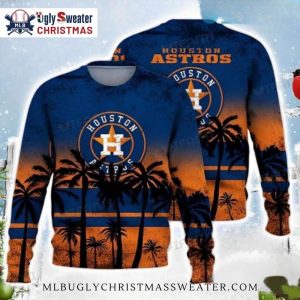 Houston Astros Palm Tree Sunset Gradient Ugly Christmas Sweater