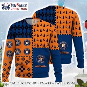 Houston Astros Patchwork Snowflake And Trees Ugly Christmas Sweater