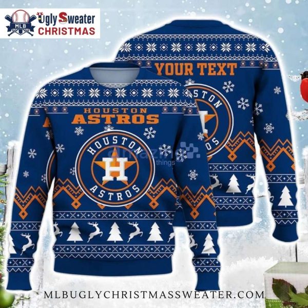 Houston Astros Personalized Reindeer And Snowflake Christmas Sweater