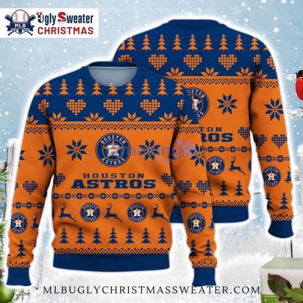 Houston Astros Reindeer And Hearts Pattern Christmas Sweater