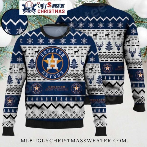 Houston Astros Reindeer And Snowflakes Blue Ugly Christmas Sweater