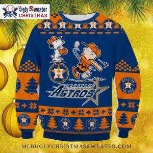 Houston Astros Snoopy And Charlie Baseball Ugly Christmas Sweater