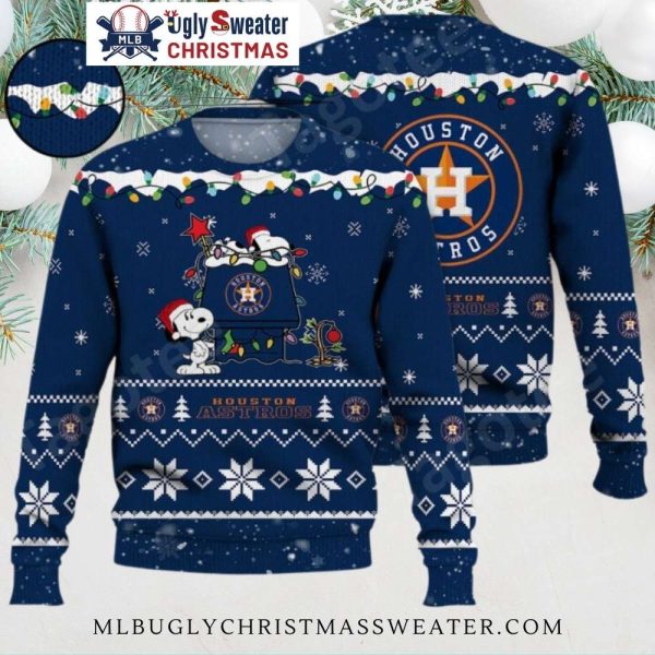 Houston Astros Snoopy Christmas Lights Festive Ugly Sweater