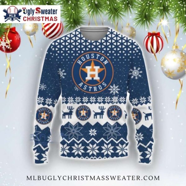 Houston Astros Snowflake Reindeer Pattern Ugly Christmas Sweater