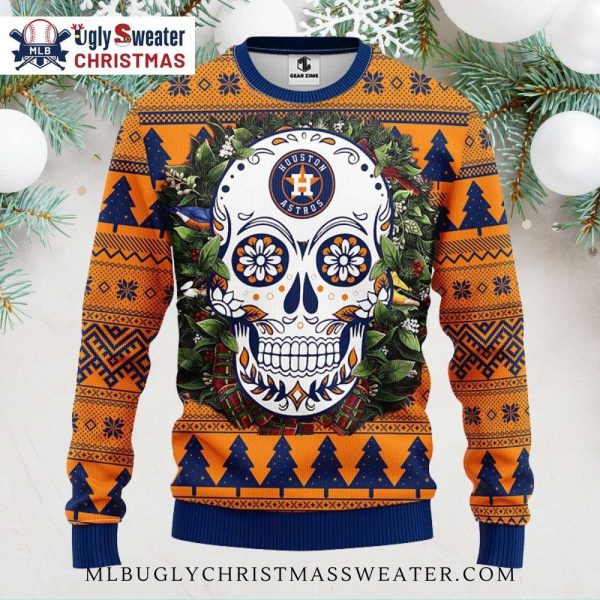 Houston Astros Sugar Skull Wreath Ugly Christmas Sweater