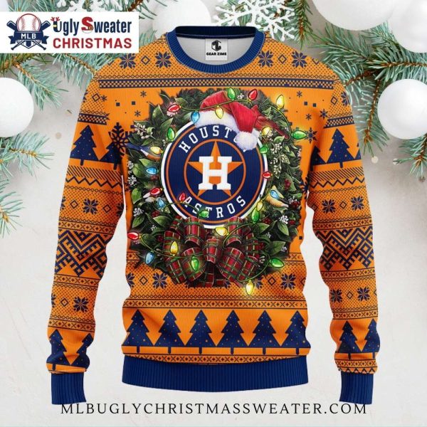 Houston Astros Wreath Lights Ugly Christmas Sweater – Festive Design