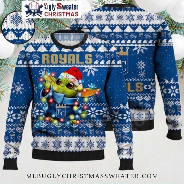 KC Royals Baby Yoda With Santa Hat Christmas Ugly Sweater