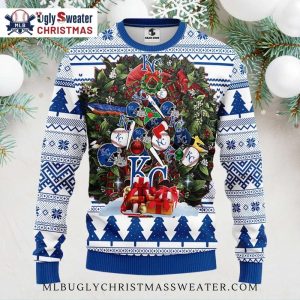 KC Royals Baseball Ornament Ugly Sweater With Holiday Decorations