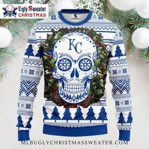 KC Royals Day Of The Dead Skull Ugly Christmas Sweater