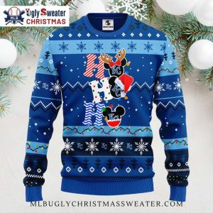 KC Royals Ho Ho Ho Mickey Santa Hat Design Ugly Christmas Sweater