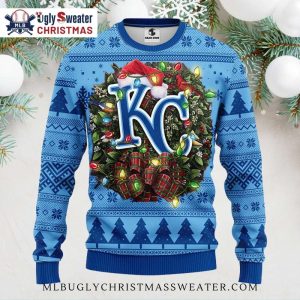 Kansas City Royals Christmas Wreath Ugly Sweater With Lights