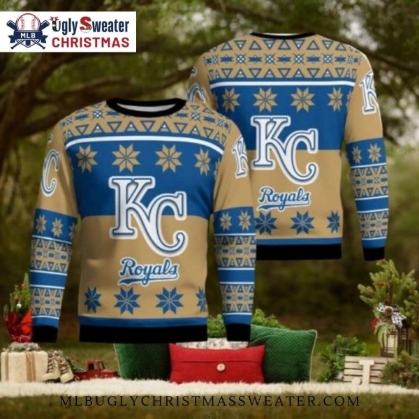 Kansas City Royals Classic Blue And Gold Snowflakes Ugly Sweater