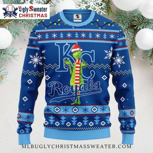 Kansas City Royals Royal Grinch Blue Christmas Wreath Ugly Sweater