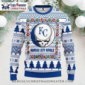 Kansas City Royals Skull Ornament Ugly Christmas Sweater