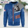 Stitch Holding Candy Cane KC Royals Christmas Sweater