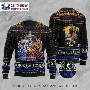 LA City of Champions Dodgers Lakers Ugly Christmas Sweater