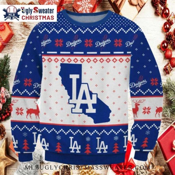 LA Dodgers California Map Ugly Christmas Sweater