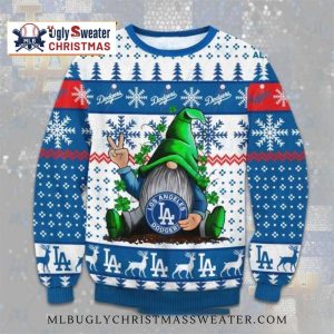 LA Dodgers Gnome Peace Sign Christmas Ugly Sweater