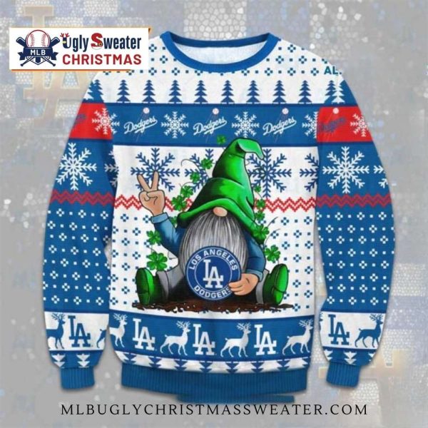 LA Dodgers Gnome Peace Sign Christmas Ugly Sweater