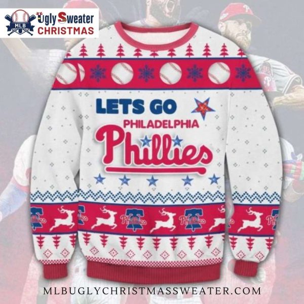 Let’s Go Phillies White And Red Ugly Christmas Sweater