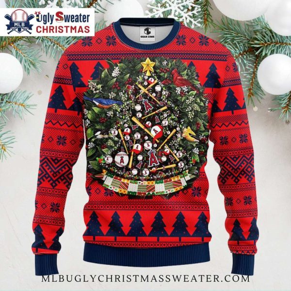 Los Angeles Angels Christmas Sweater With Baseball-Themed Holiday Tree