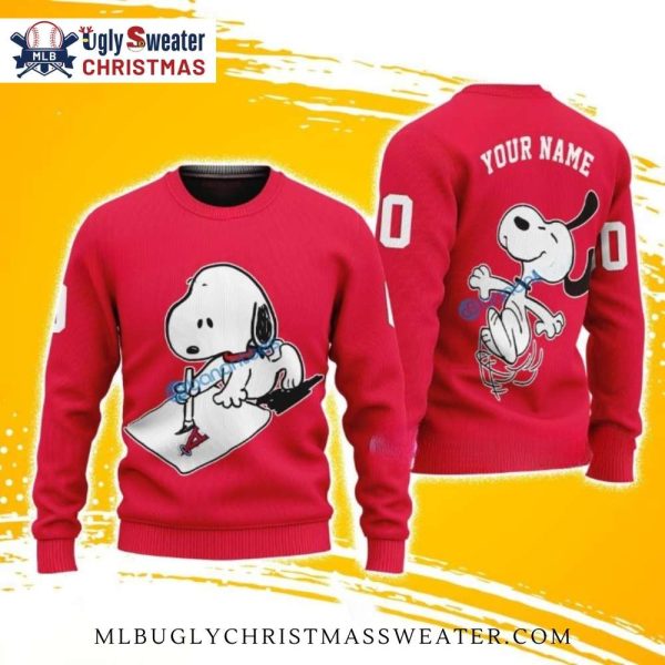 Los Angeles Angels Custom Snoopy Christmas Sweater Personalized Name