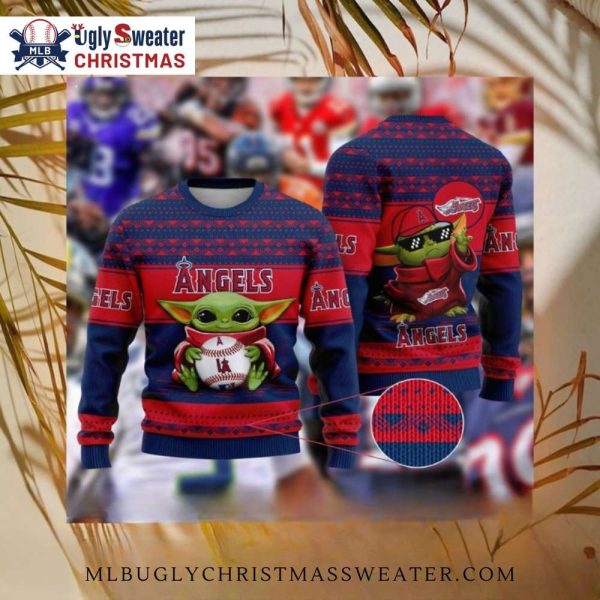 Los Angeles Angels Ugly Christmas Sweater Baby Yoda Holding Baseball