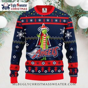 Los Angeles Angels Ugly Christmas Sweater With Grinch And Snowflakes