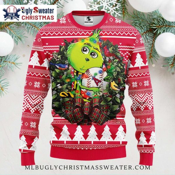 Los Angeles Angels Ugly Christmas Sweater With Grinch Holding Baseball