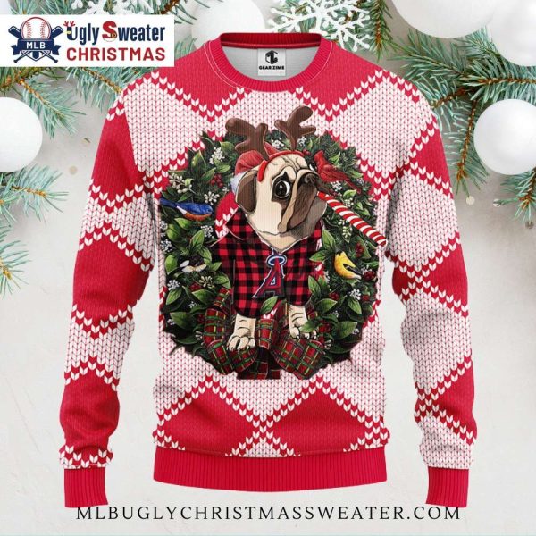 Los Angeles Angels Ugly Christmas Sweater With Reindeer Pug Design