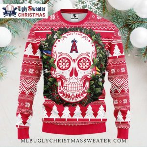 Los Angeles Angels Ugly Christmas Sweater With Sugar Skull Design