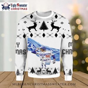 Los Angeles Dodgers Mookie Betts White Christmas Sweater